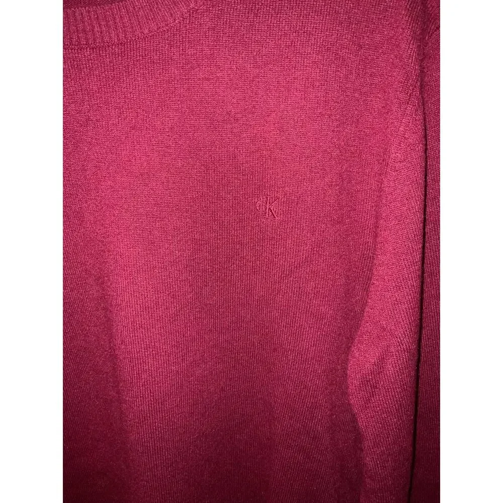 Calvin Klein Sweater Mens Large Burgundy Extra Fine Merino Wool Crewneck